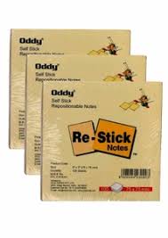 Oddy Re-stick Paper Note Yellow 2X3 Inch