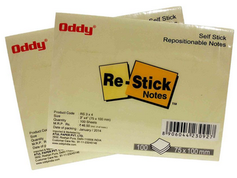 Oddy Re-stick Paper Note Yellow 3X4 Inch