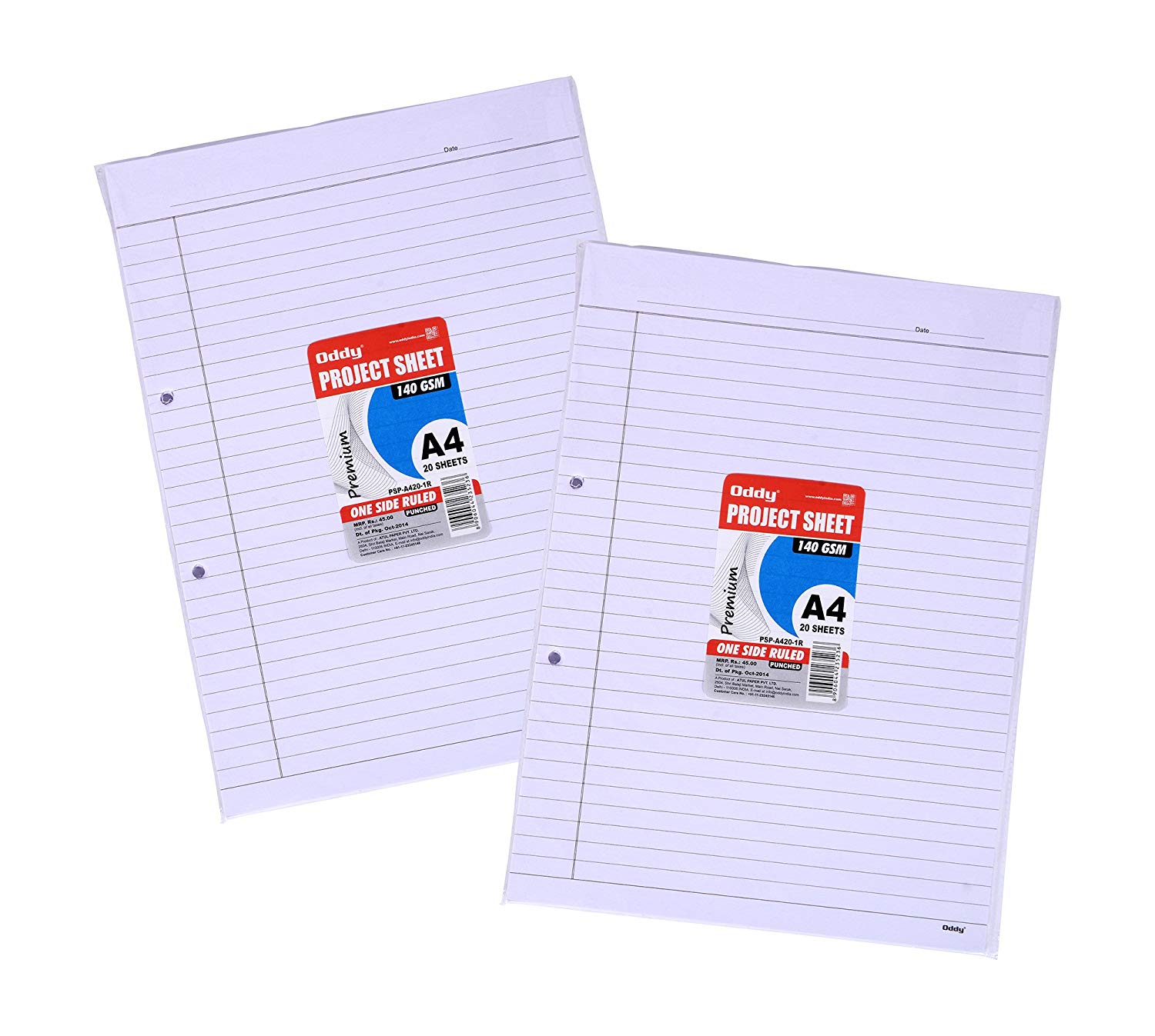 RDS Project Sheet Premium A4 Size 20 Sheets One Side Ruled Punched