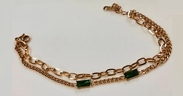 Emerald Stone Studded Golden Chain Bracelet