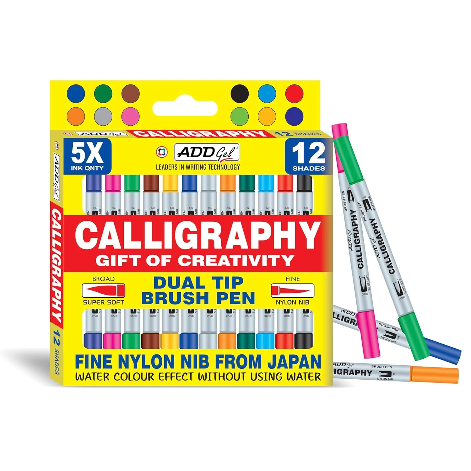 Add Gel Calligraphy Colouring Pen-Twin Tip Brush 12 Pen Set,Multicolor