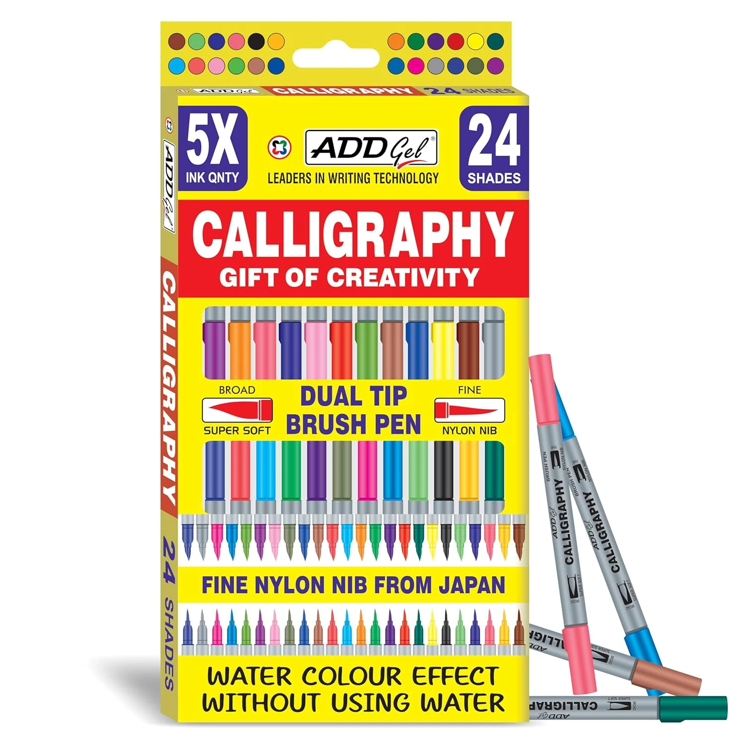 Add Gel Calligraphy Colouring Pen-Twin Tip Brush 24 Pen Set,Multicolor