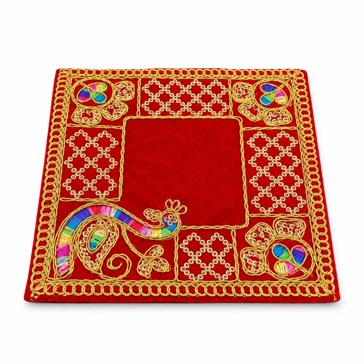 Hanumanta Red Velvet Chowki Aasan / Mandir Mat for Deity Idols -  (5.5 x 5.5cm)