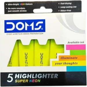 5 Highlighter Super Neon Yellow Pack of 5 Pieces