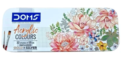 Acrylic Colours 12 Shades of 15 ml Includes Gold & Silver With Two Brush Free