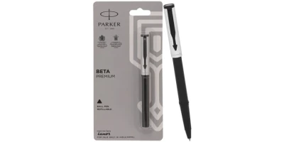 Beta Premium Silver with Coated Clip Ball Pen Blue