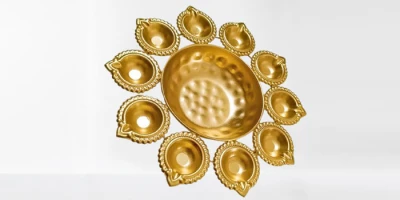 Golden Lotus with 7 Diyas Set