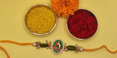 Lord Ganpati Rakhi with Beautiful Ganesh Design and Roli - Chawal