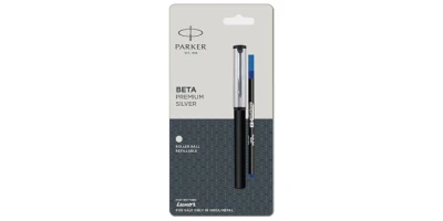 Beta Premium Silver with Coated Clip Roller Ball Pen Blue with Refill