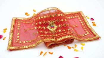 Mata Rani Ki Chunari (17 x 7 Inch) &ndash; Red Net Devi Maa Dupatta with Golden Sequin Work & Gota Border Laxmi Ganesh Puja - Pack of 2