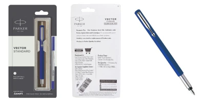 Vector Standard Colour Block Chrome Trim Roller Ball Pen Blue with Refill